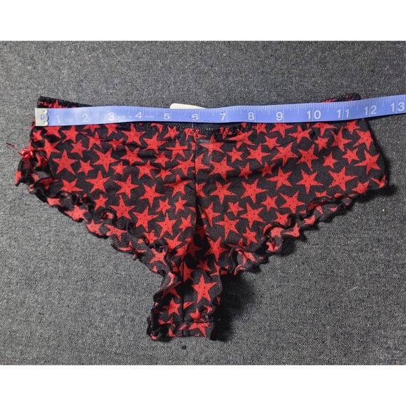 Vintage 90s Y2K Deadstock Black Red Star Bustier Top Panties Set Mesh Alt Goth L - Picture 6 of 11